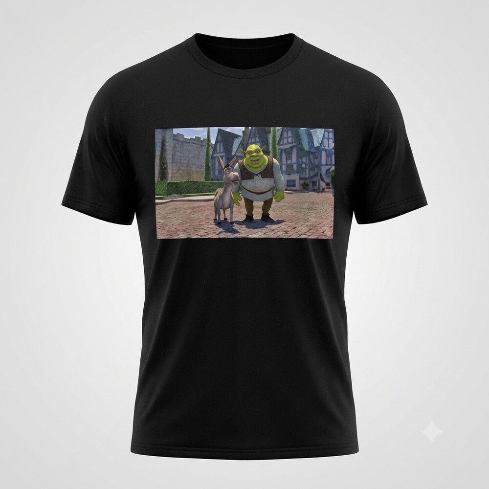 DreamWorks Shrek and Donkey Graphic Black T-Shirt Men's Size Large